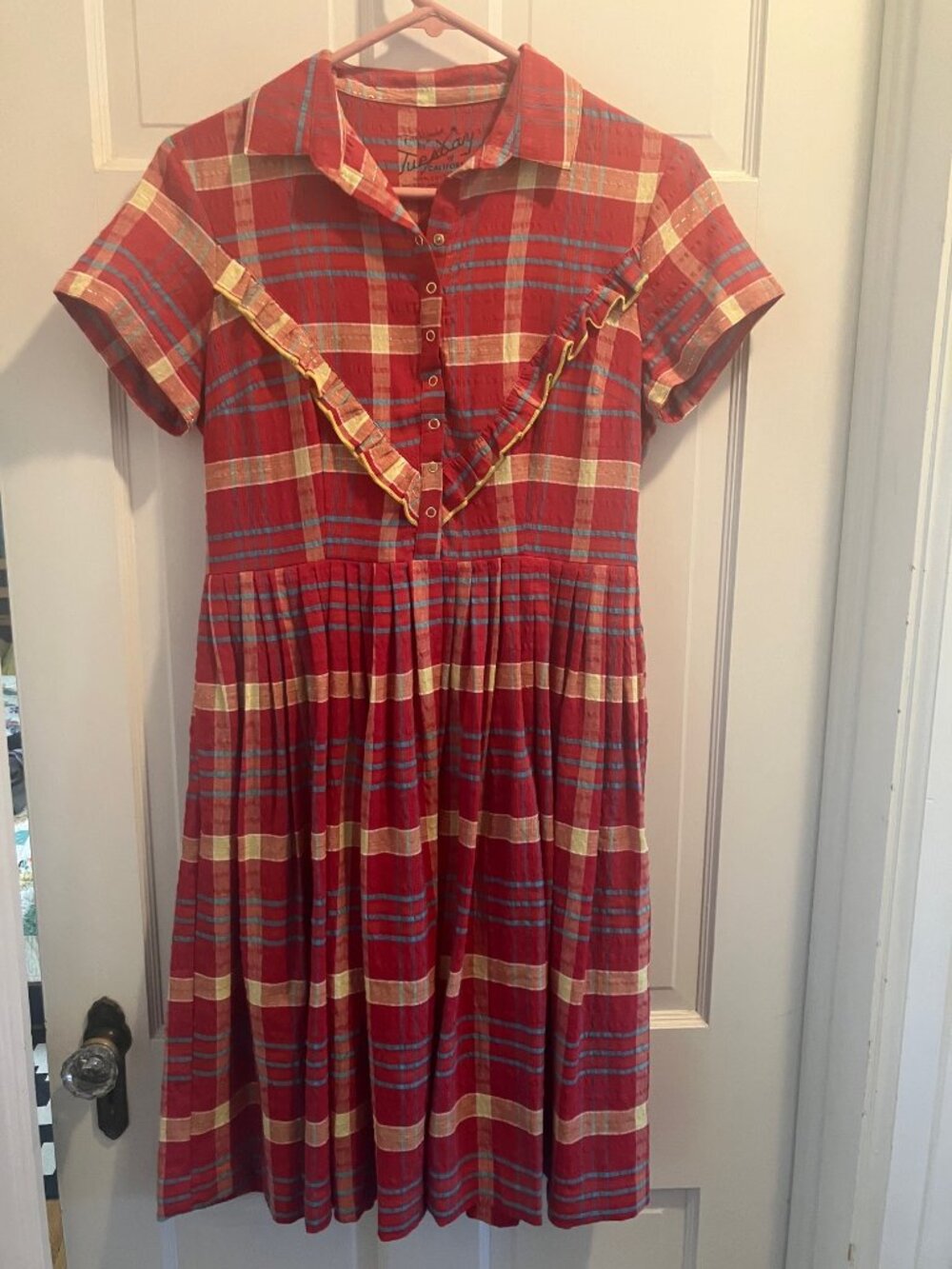 Western style summer dress - Tuesday by California - Red plaid - Small